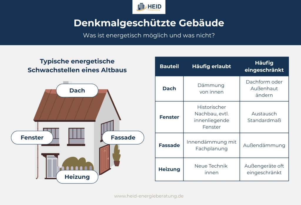 Typische energetische Schwachstellen eines Denkmalobjekts.